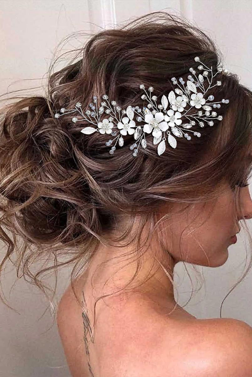 Bridal Silver Floral Crystal Hairpiece