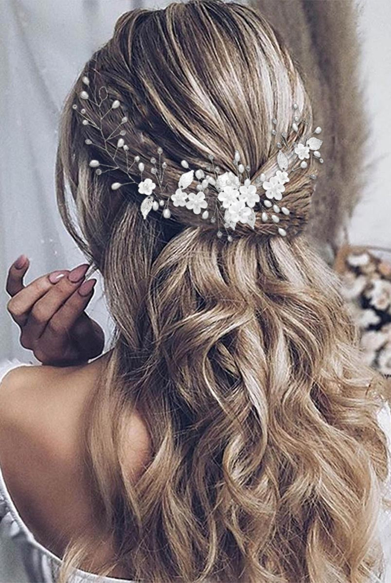Bridal Silver Pearl Floral Hair Vine