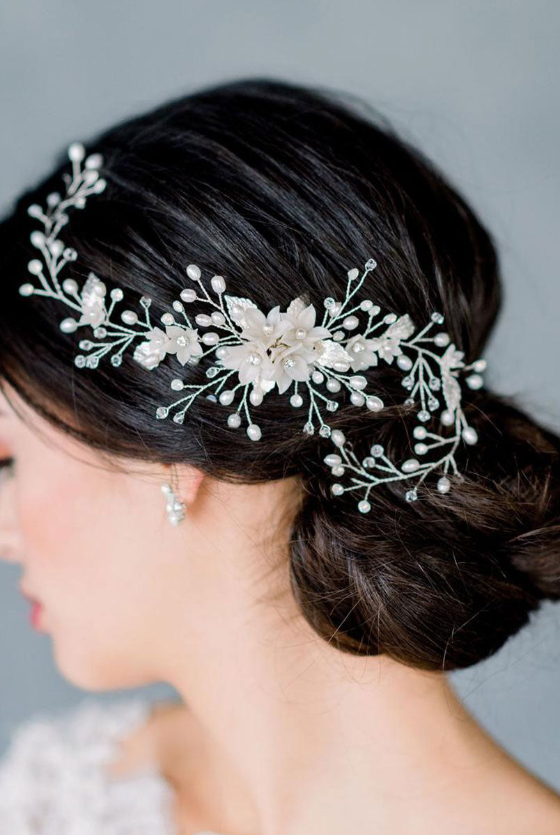 Silver Pearl Wedding Hair Garland