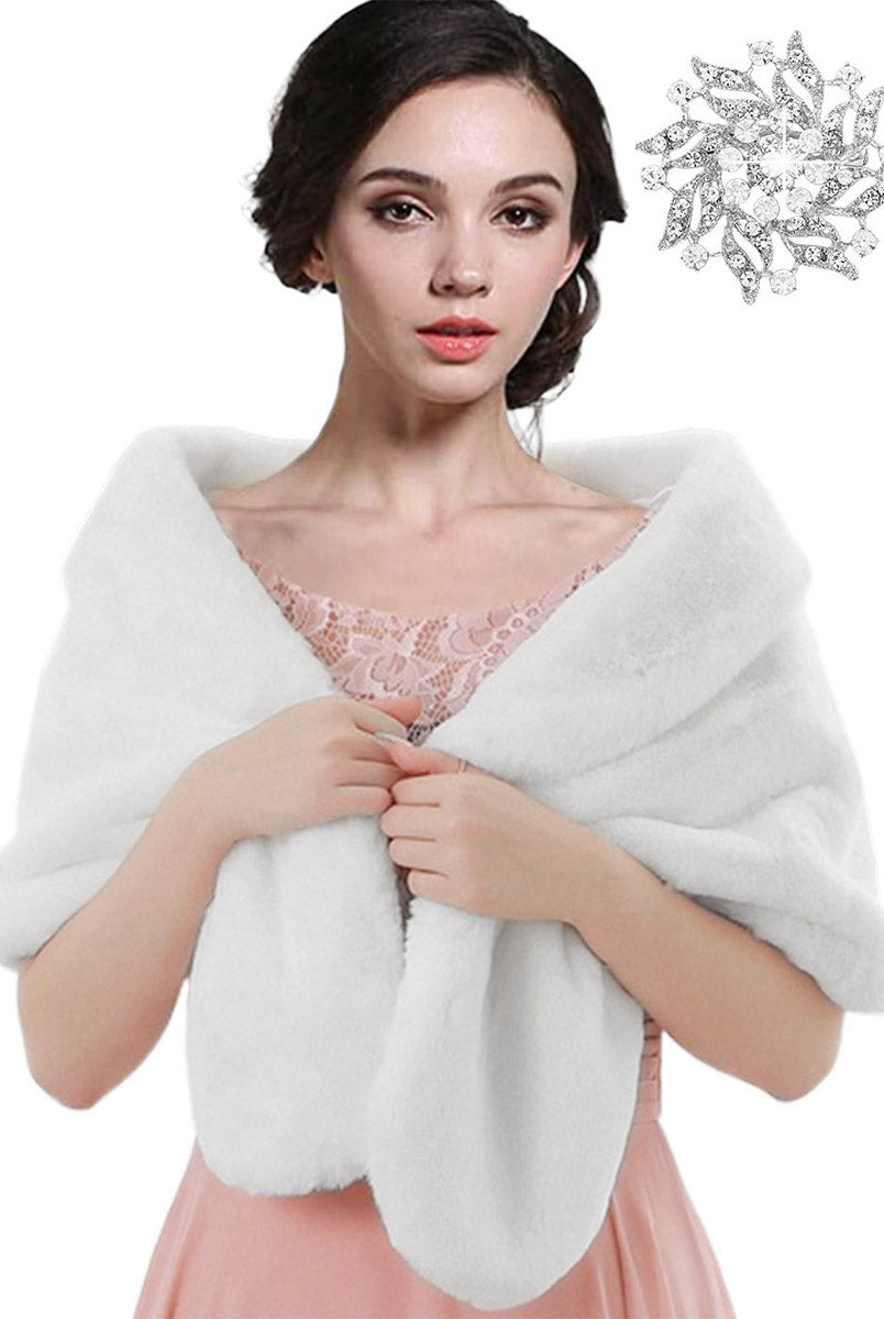 Plush Faux Fur Stole with Brooch Closure