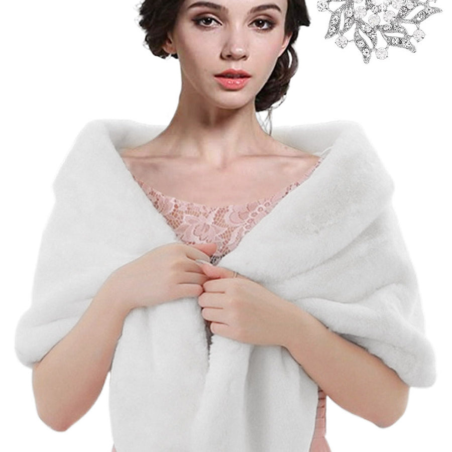 Plush Faux Fur Stole with Brooch Closure