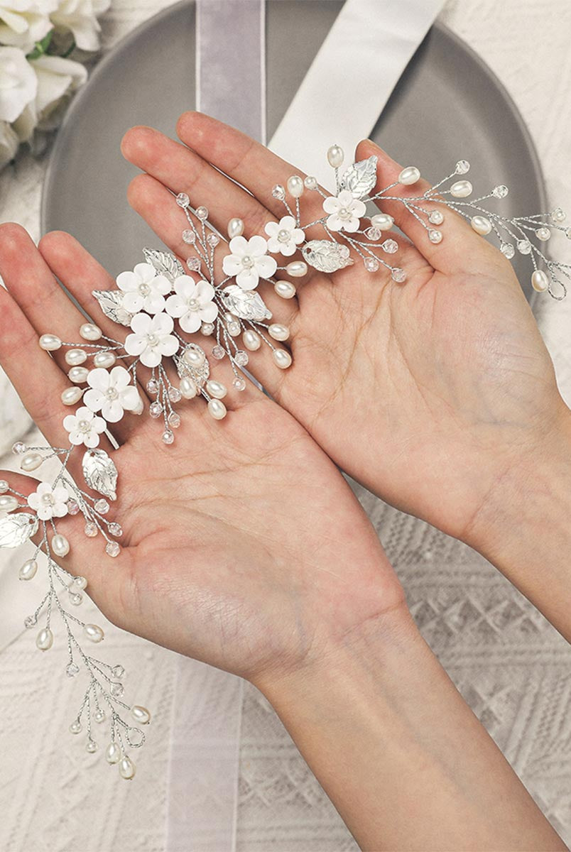 Silver Leaf and Pearl Hair Ornament