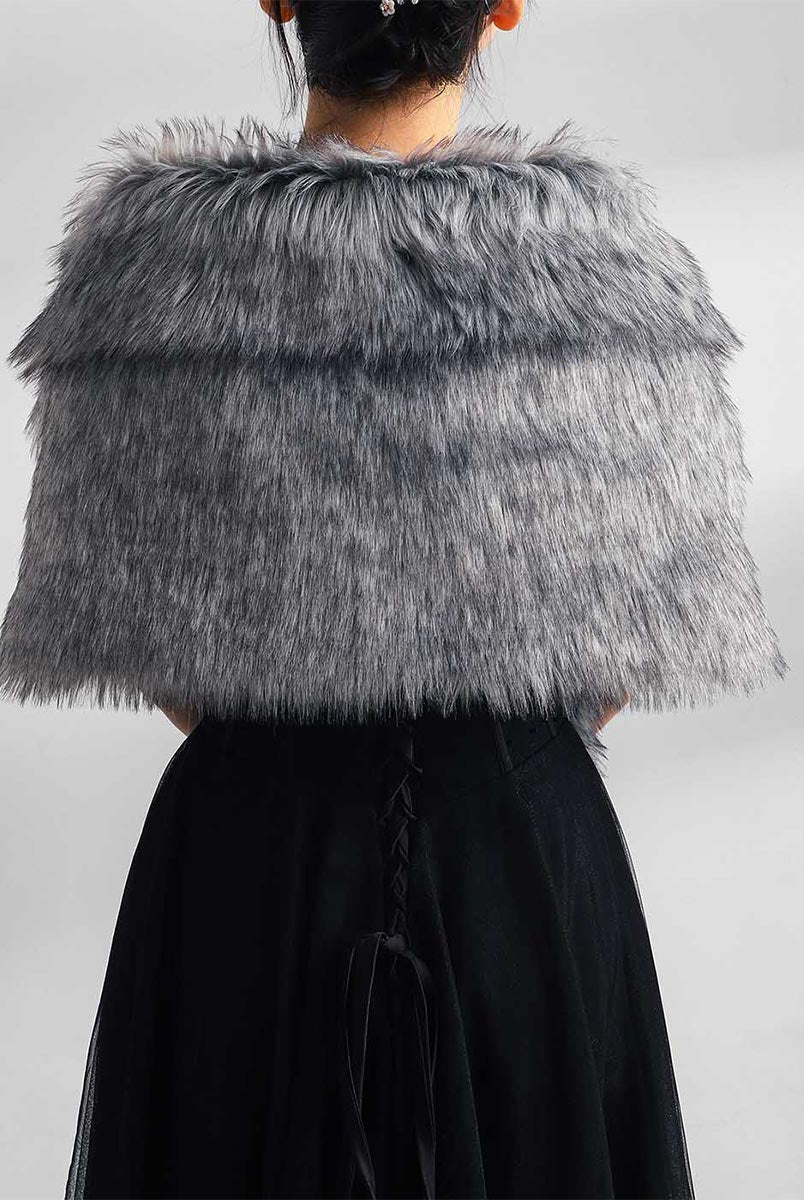 Soft Fur Shoulder Wrap with Sparkling Pin