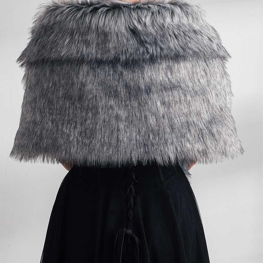 Soft Fur Shoulder Wrap with Sparkling Pin
