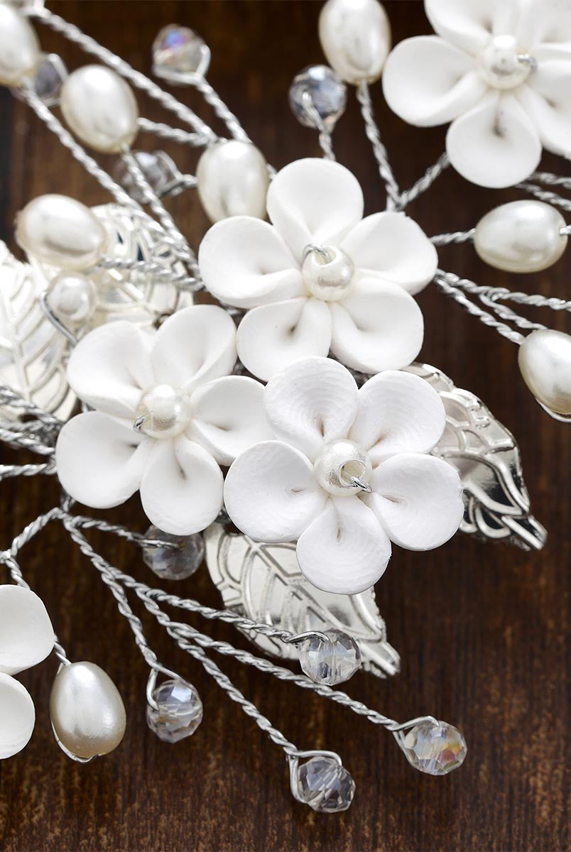 Bridal White Flower Crystal Hair Accessory
