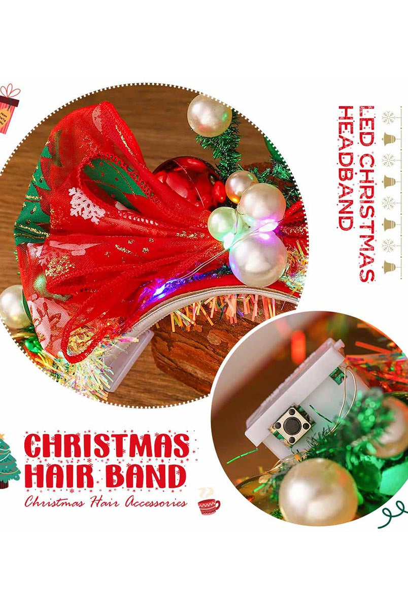 Vibrant LED Headband with Festive Bow and Decorations
