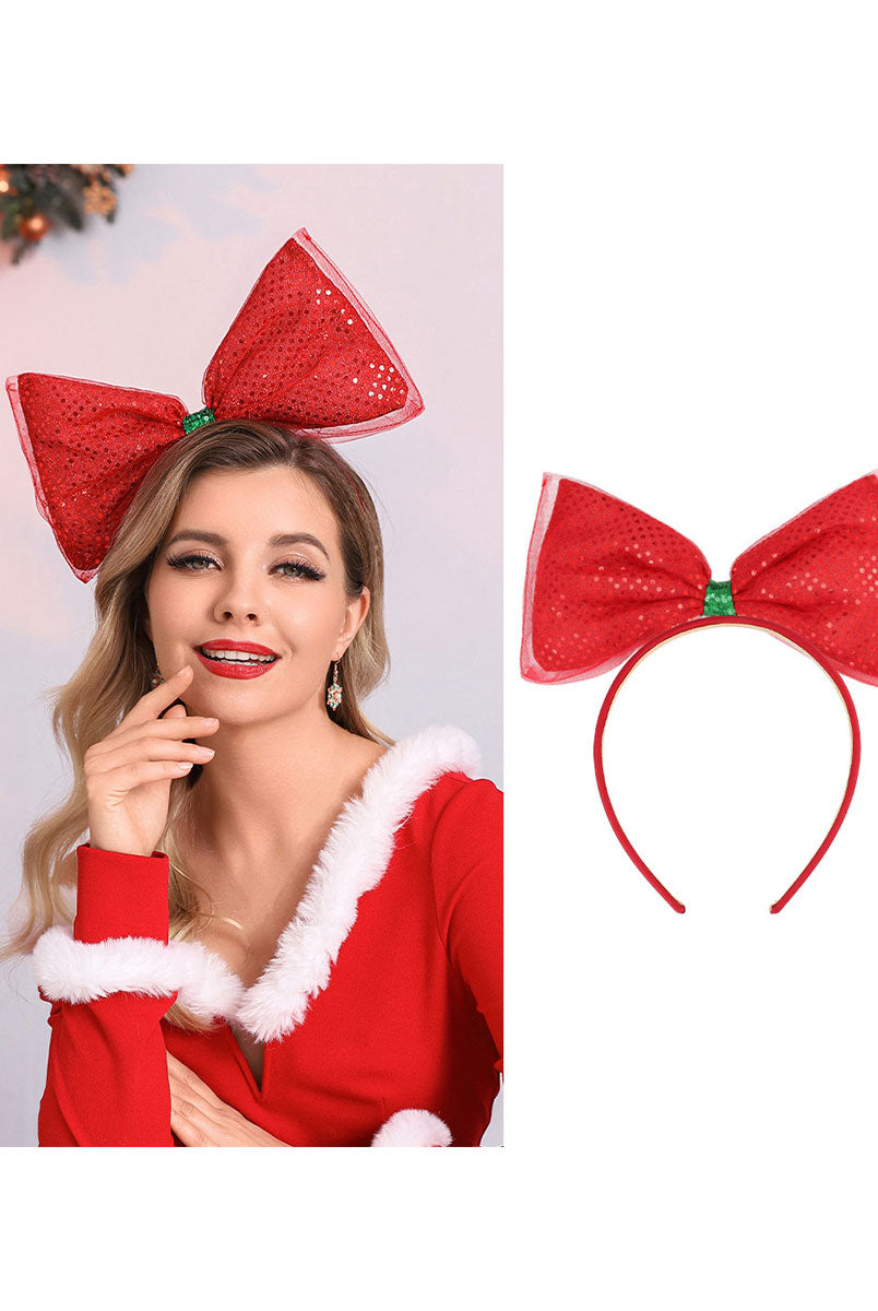 Festive Red Glitter Bow Hairband
