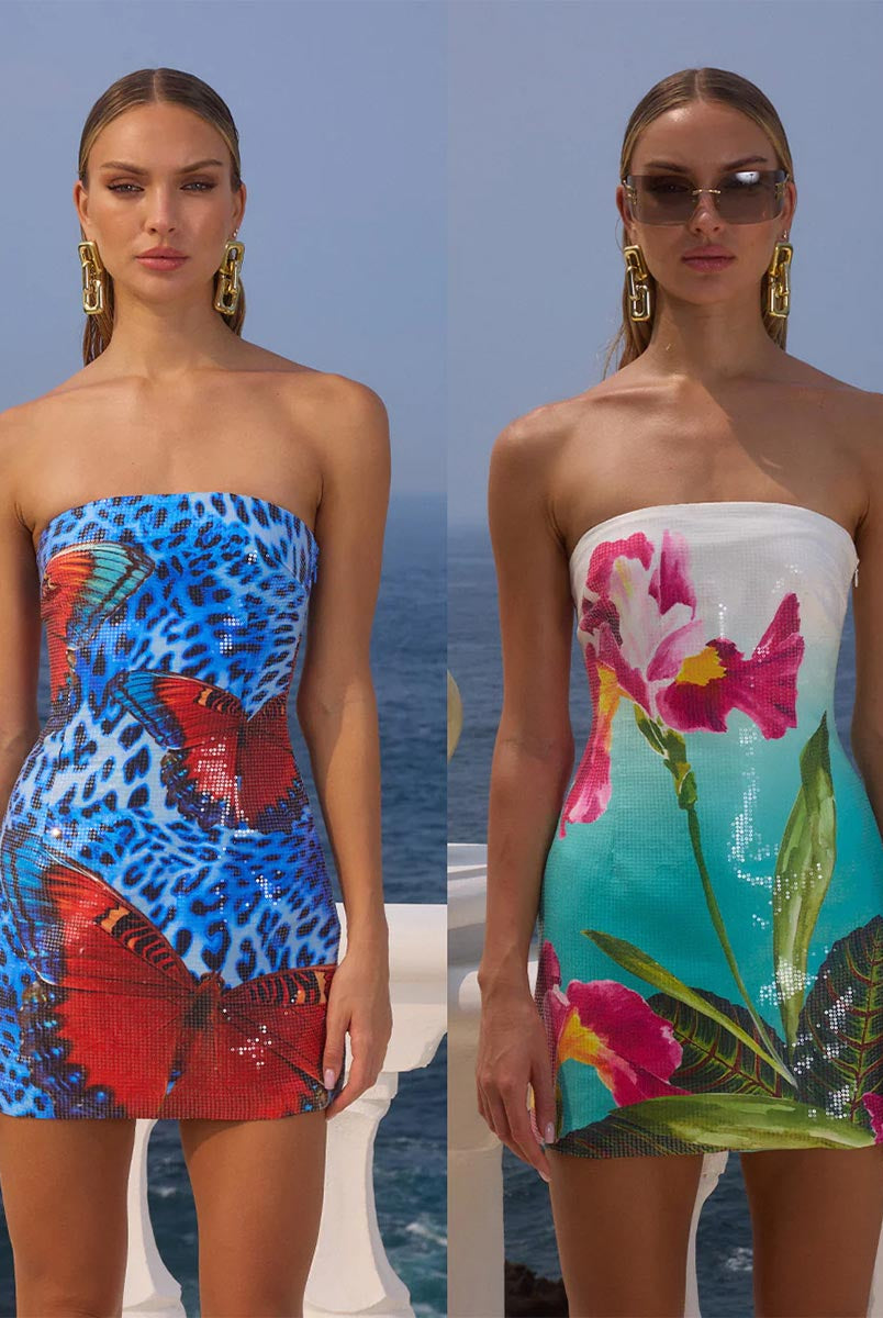 Spring/Summer Vacation Sequin Print Sundress - Casual Sexy Bandeau Dress