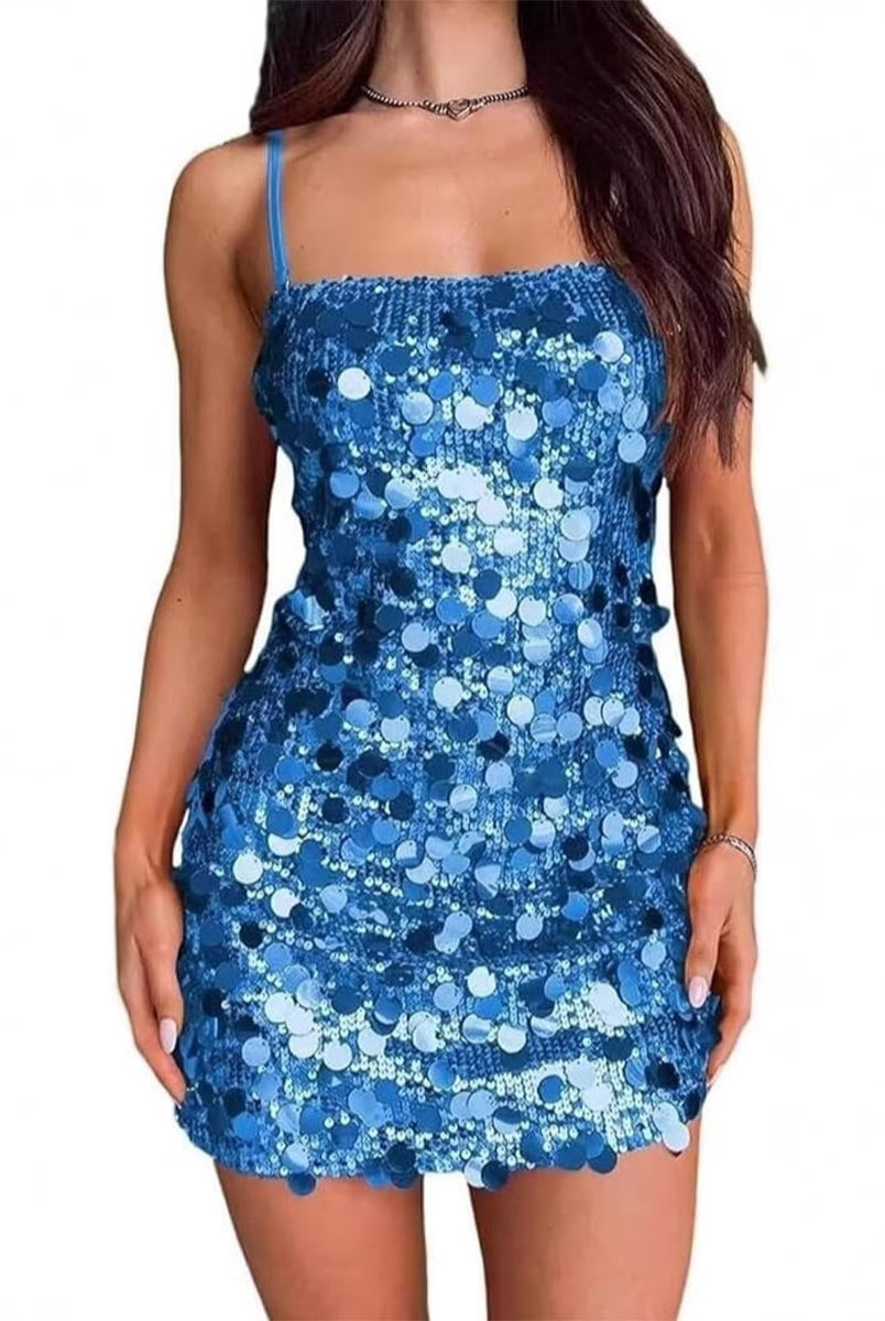 Sequin Strap Party Dress - Sexy Backless Bodycon Mini for Hot Girl Nights
