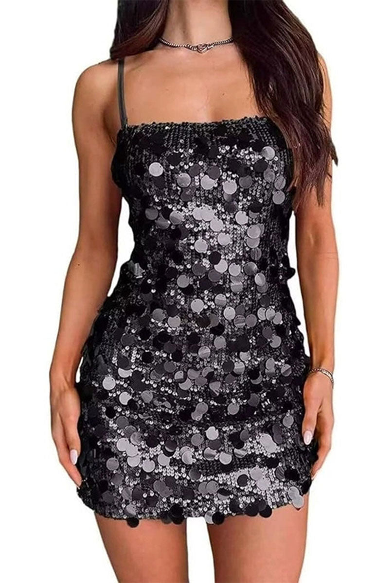 Sparkling Sequin Slip Dress - Backless Bodycon Mini for Party Nights