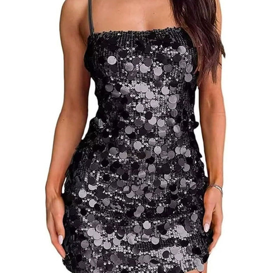 Sparkling Sequin Slip Dress - Backless Bodycon Mini for Party Nights