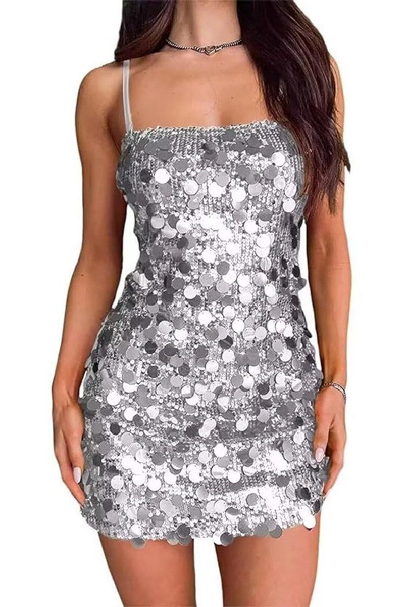 Glitter Sequin Mini Dress - Backless Bodycon for Party & Clubwear