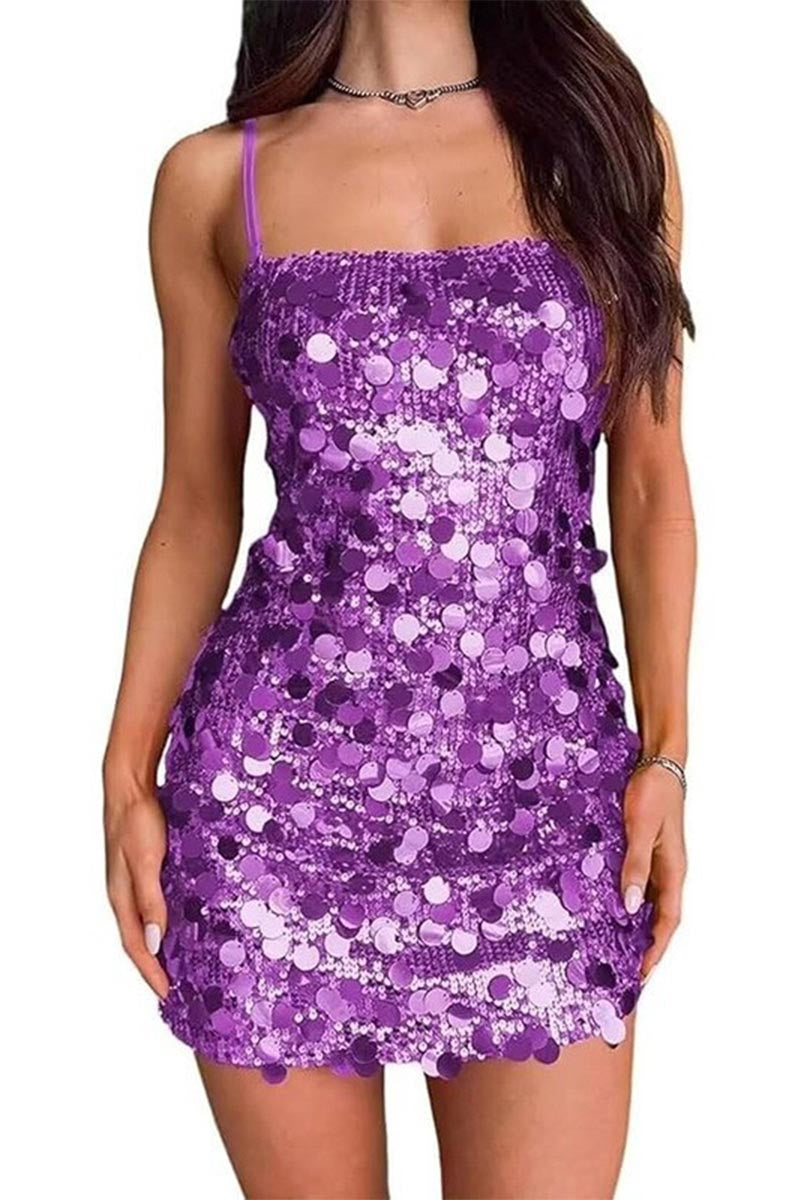Sultry Hot Girl Sequin Dress - Backless Bodycon for Dance & Events