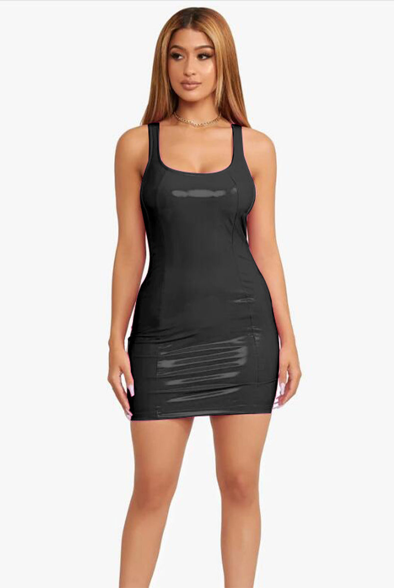 Elastic PU bodycon mini dress in a range of bright colors