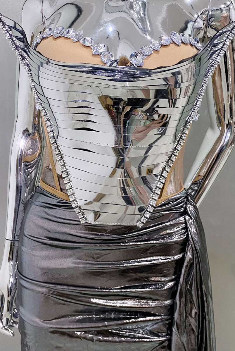 Women's Metallic Sequin & Rhinestone Bustier Mini Skirt Set - Perfect for Night Out