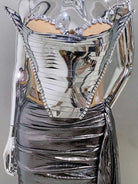 Women's Metallic Sequin & Rhinestone Bustier Mini Skirt Set - Perfect for Night Out