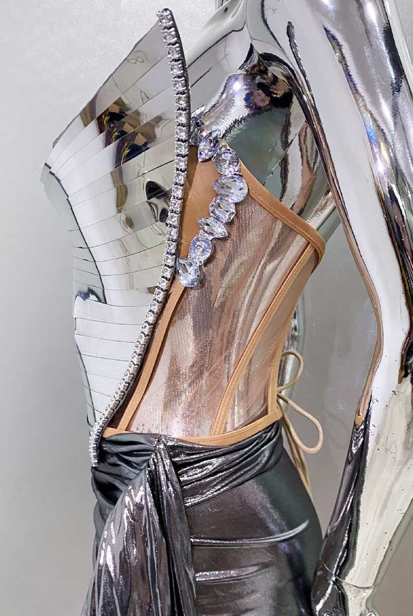 Sequin Rhinestone Bustier Crop Top and Mini Skirt Set - Sparkly Party Ensemble