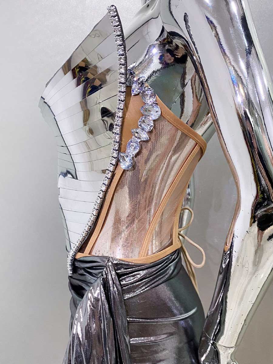 Sequin Rhinestone Bustier Crop Top and Mini Skirt Set - Sparkly Party Ensemble