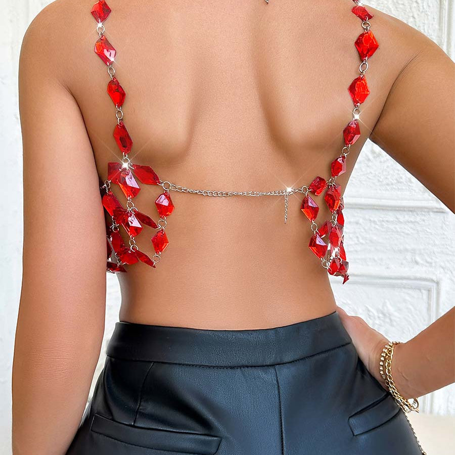 Lace-Up Cutout Top - Crystal Accent Body Chain