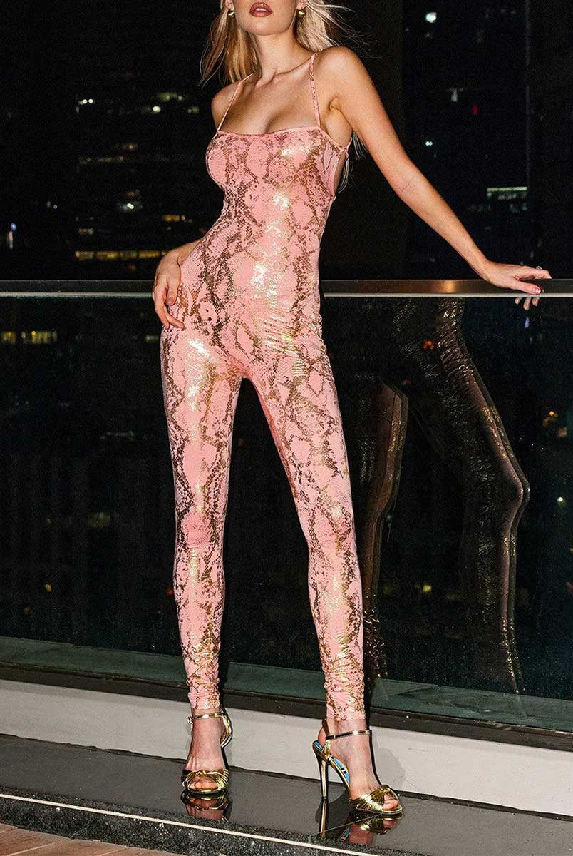 Iridescent Snake Skin High-Waisted Jumpsuit