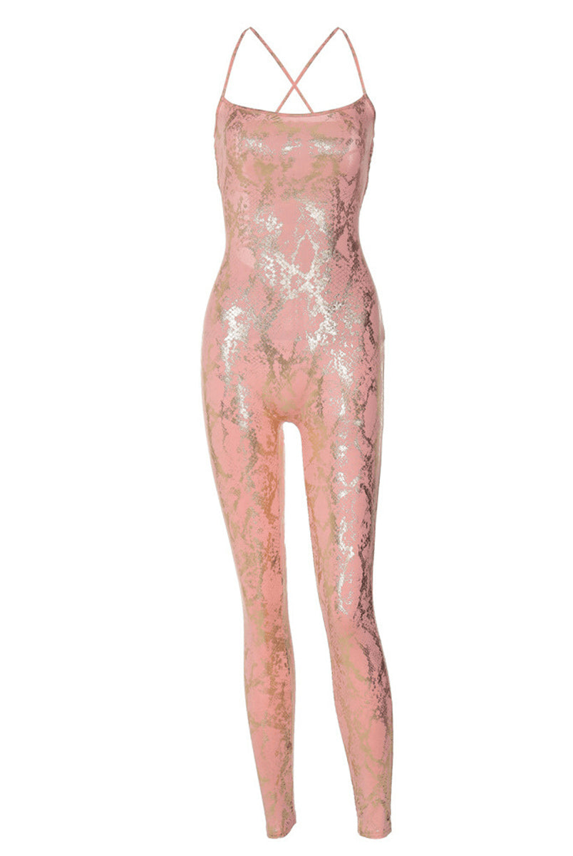 High-Waisted Reflective Snake Print Onesie