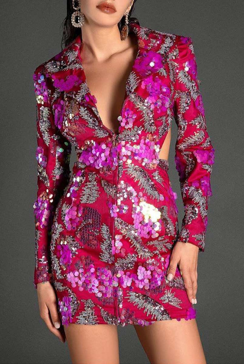 Sequin Deep V Backless Bodycon Dress - Glamorous Party Style