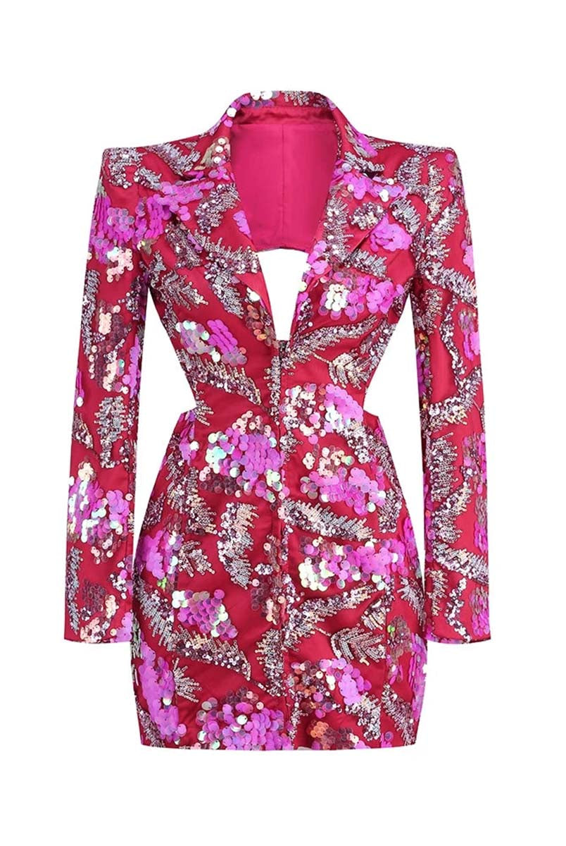 Show-Stopping Sequin Mini Dress - Deep V and Backless for a Bold Look