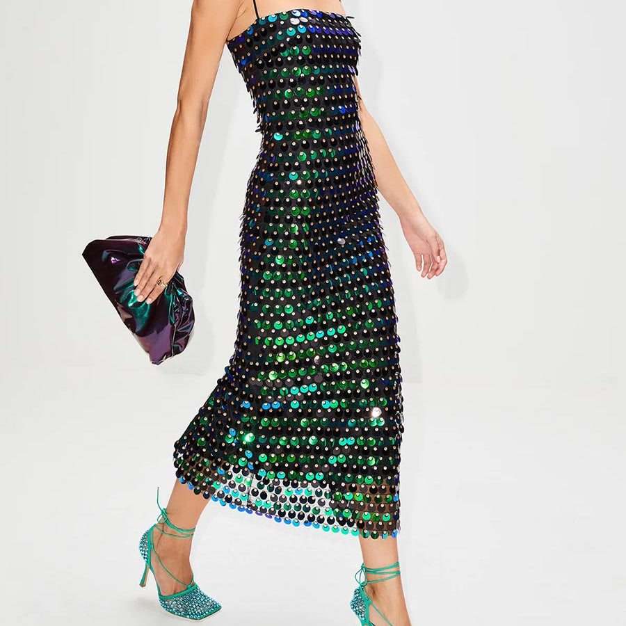 Long Sequin Slip Dress - Glamorous & Elegant Evening Gown