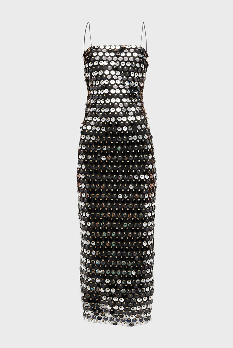Long Sequin Dress with Delicate Straps - Elegant Evening Wear