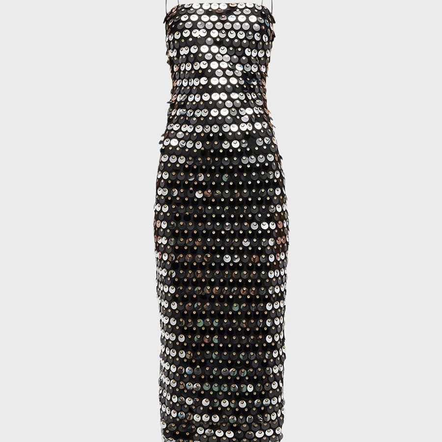 Long Sequin Dress with Delicate Straps - Elegant Evening Wear