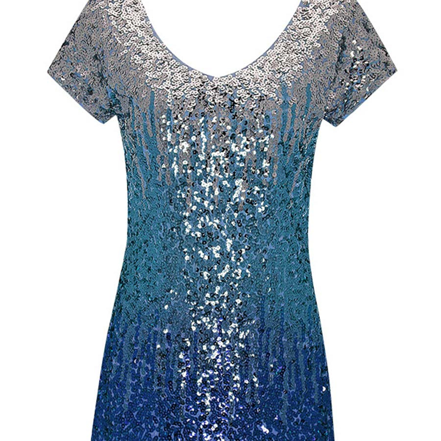 Ombre Sequin Short-Sleeve V-Neck Fitted Tee