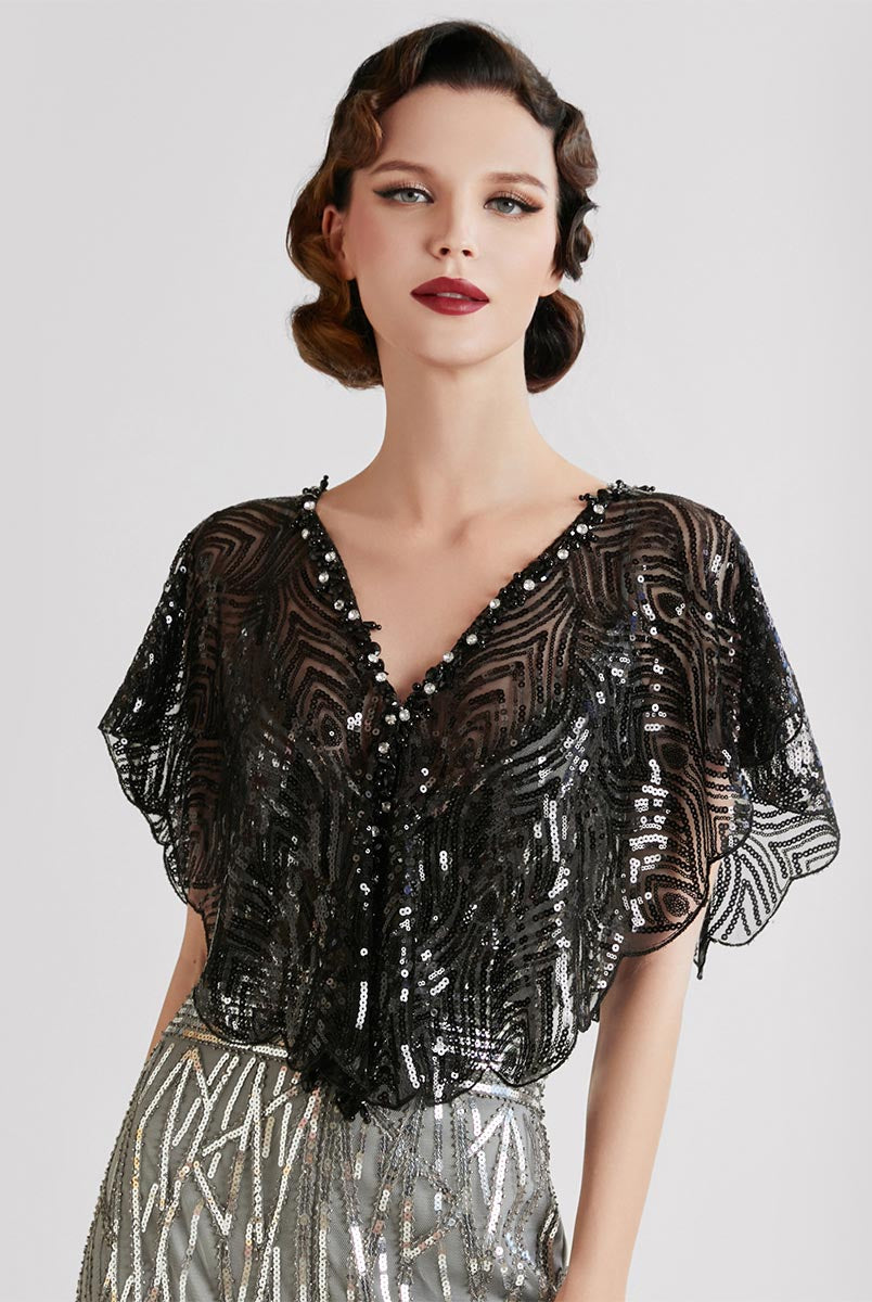 Black Sheer Mesh Cover-Up with Sequin Detail