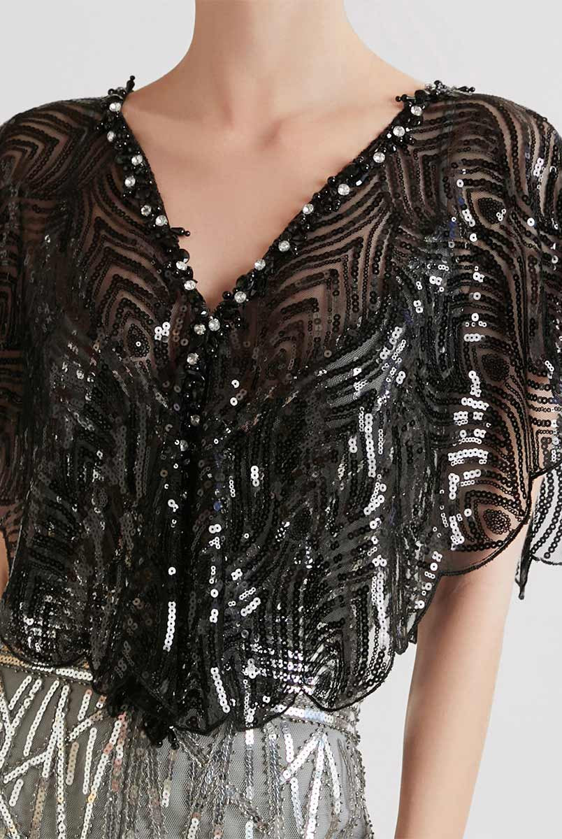 Sequin Accented Black Mesh Cover-Up