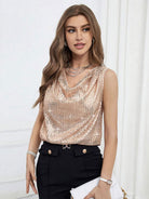 Loose-Fit Sequin Pullover with Draped V-Neck