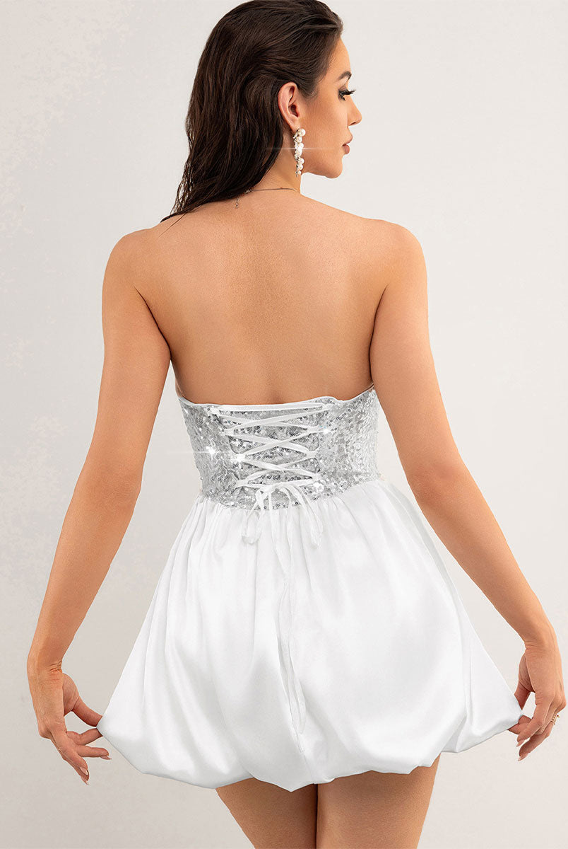 White Dress - Strapless with Silver Sequin Patchwork