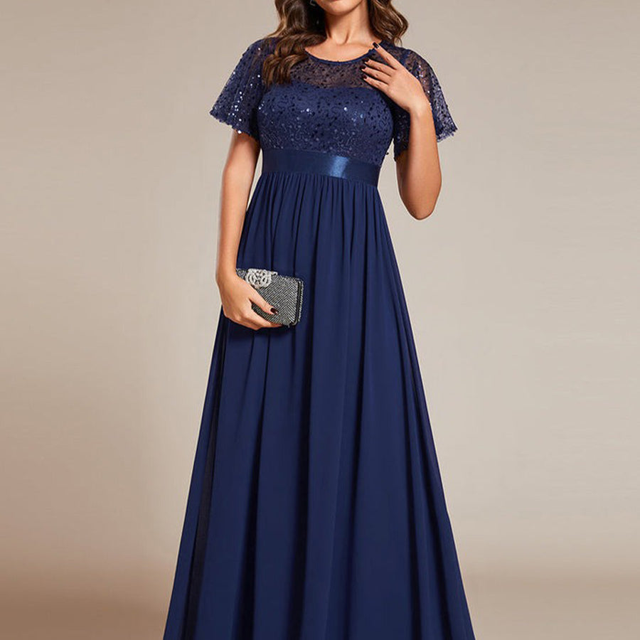 Elegant Patchwork Gown with Sequin Embellishments