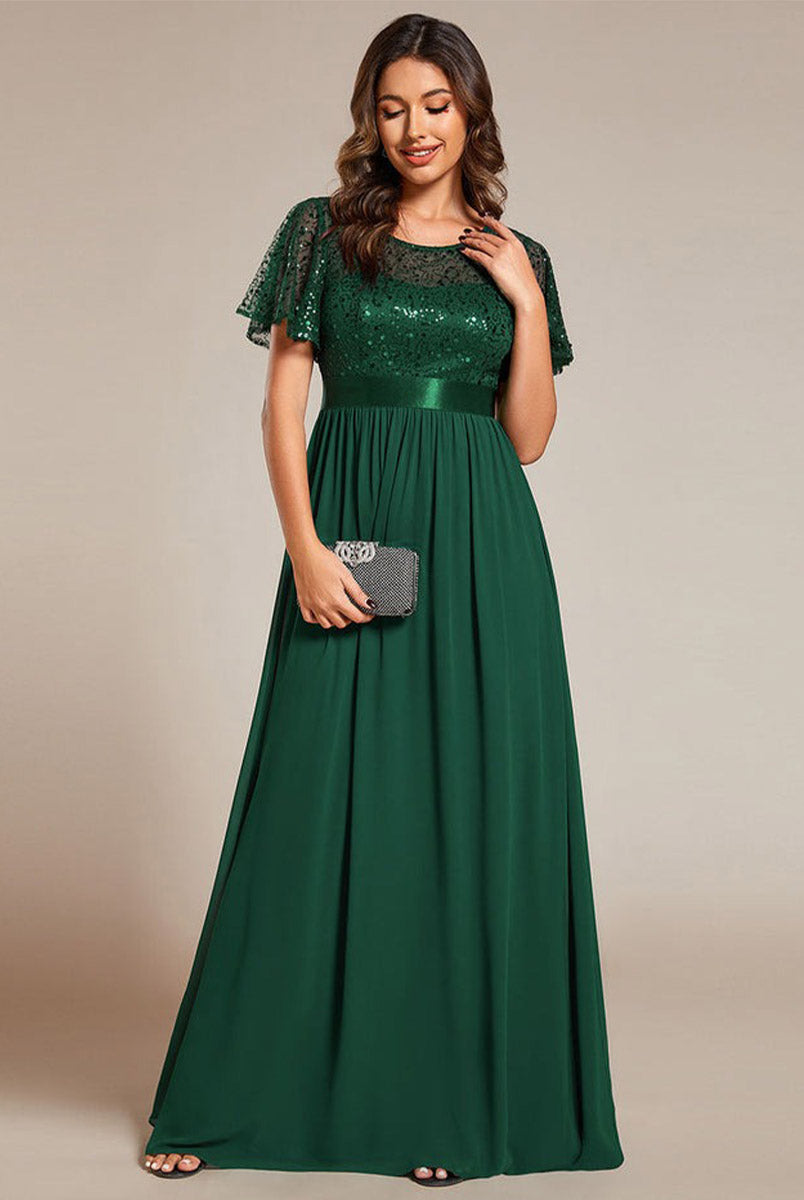 Elegant Gown Featuring Sequin Patchwork