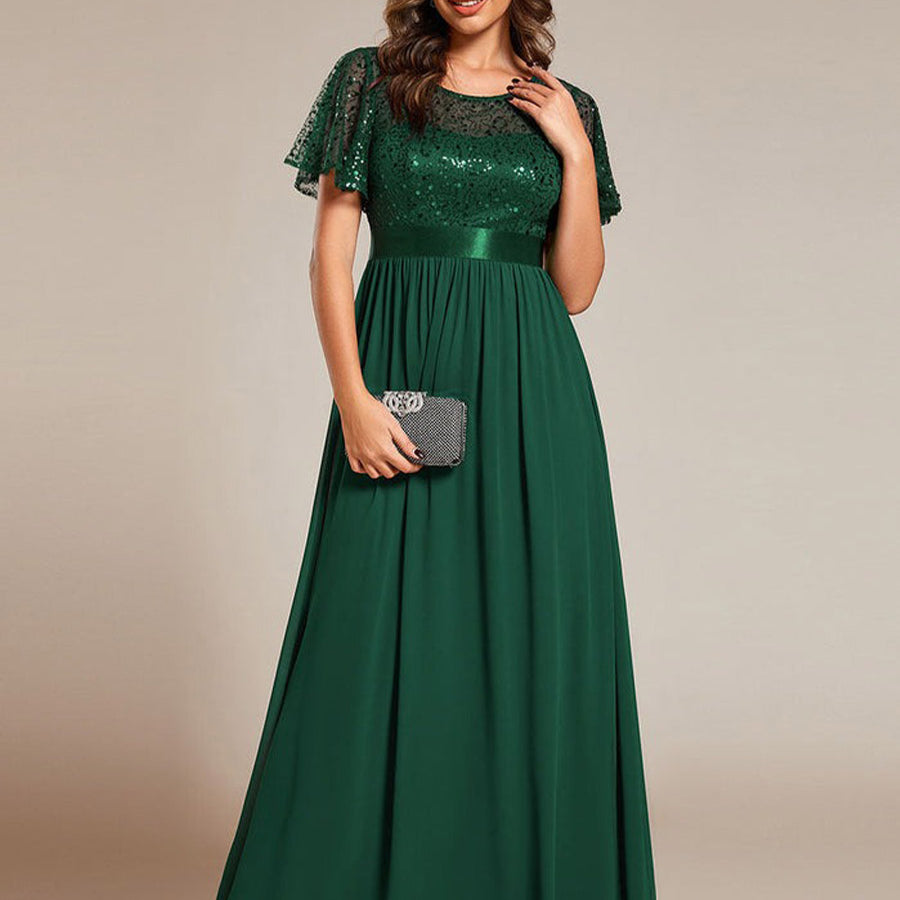 Elegant Gown Featuring Sequin Patchwork