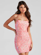 Pink Sequin Embroidered Bodycon Gown for Parties