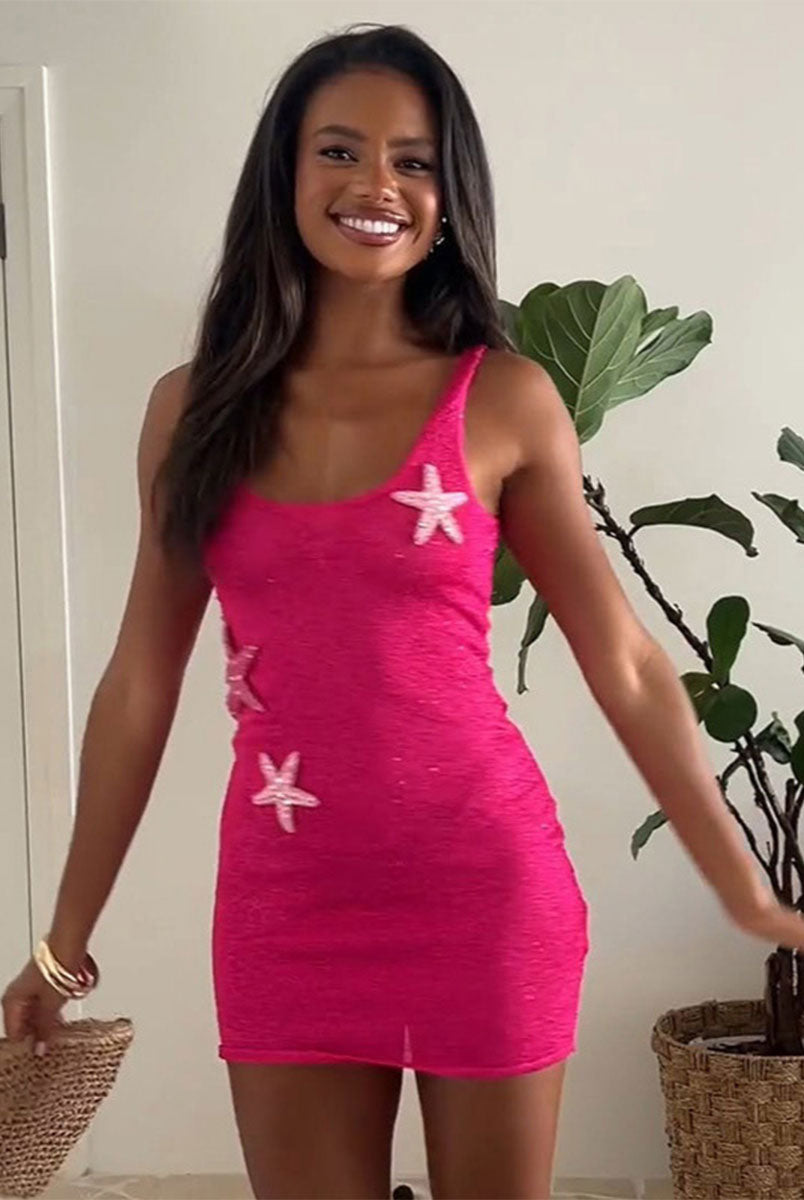 Trendy Knit Summer Dress - Sequin Star Pattern Mini