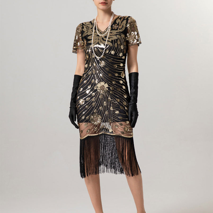 1920s Flapper Short-Sleeve Slim Fit Party Gown