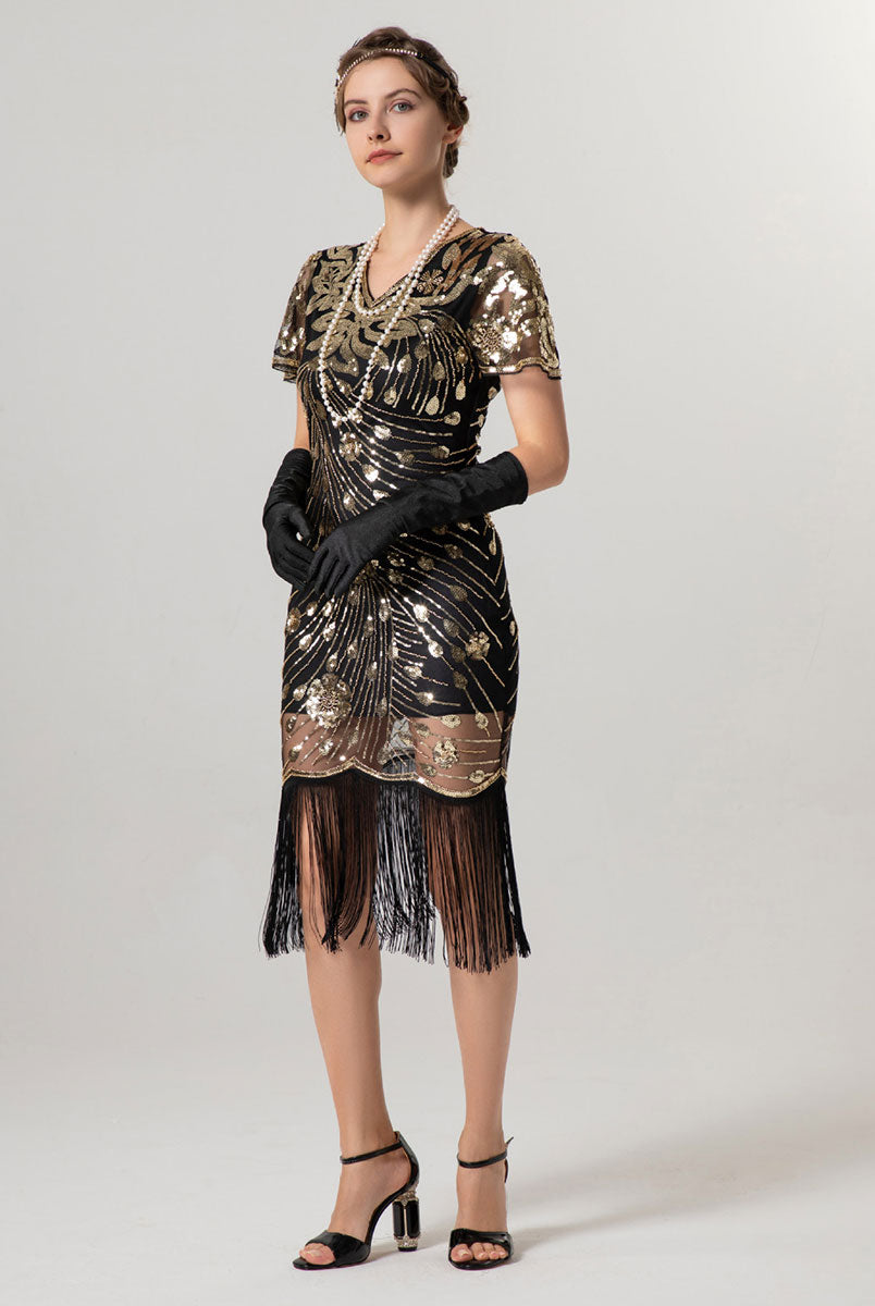 Slim Fit Short-Sleeve 1920s Vintage Party Gown