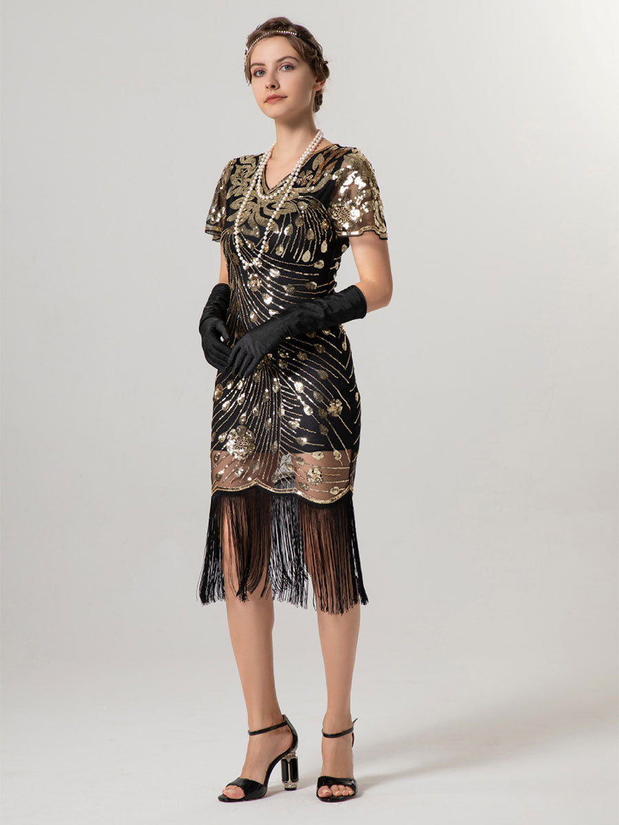 Slim Fit Short-Sleeve 1920s Vintage Party Gown