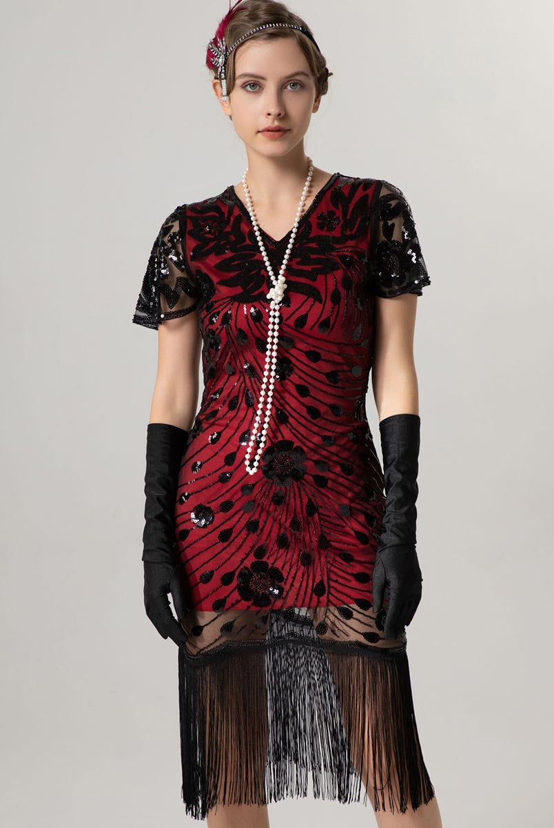 Short-Sleeve Slim Fit Party Gown - 1920s Vintage