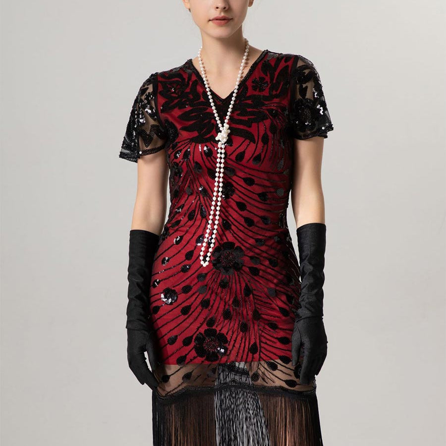 Short-Sleeve Slim Fit Party Gown - 1920s Vintage