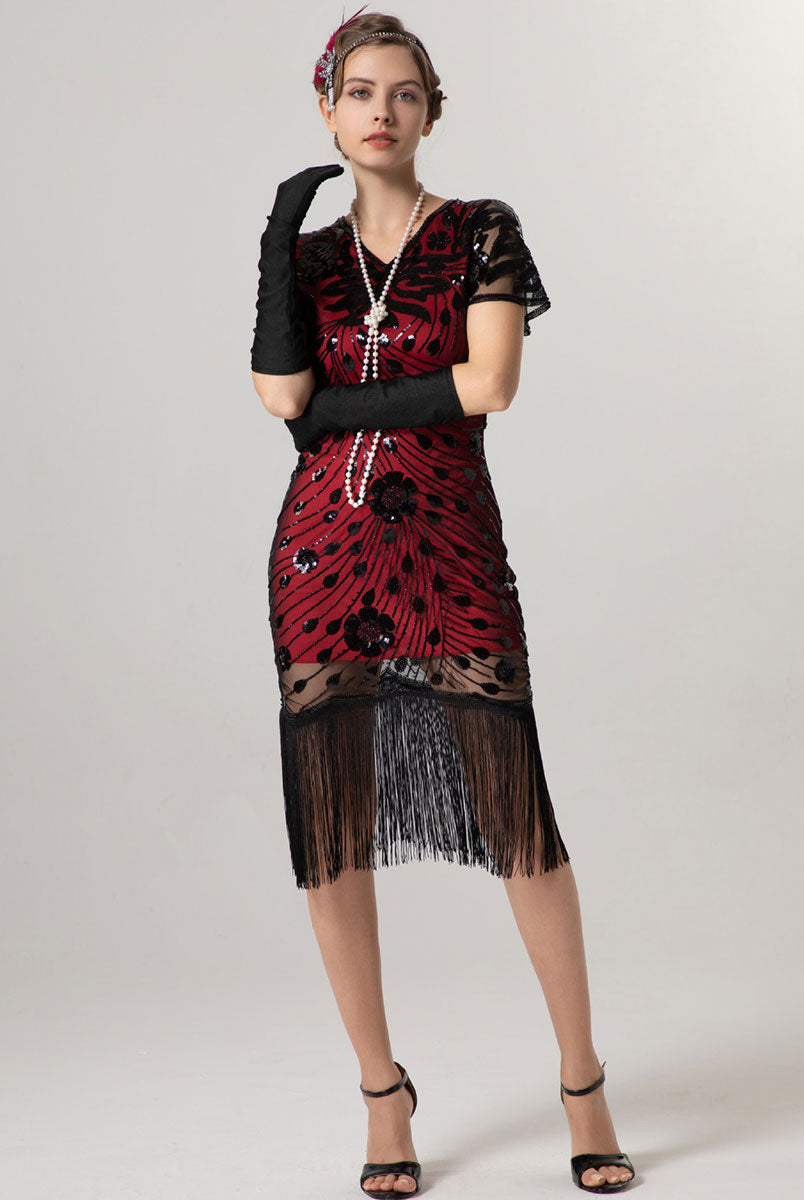 Roaring Twenties Short-Sleeve Slim Fit Party Gown