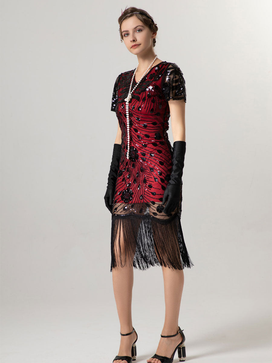 Vintage Party Gown - 1920s Short-Sleeve Slim Fit