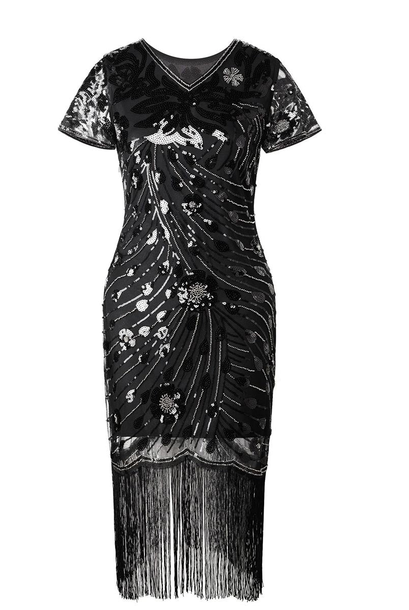 Elegant 1920s Short-Sleeve Slim Fit Party Gown