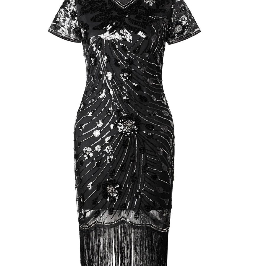 Elegant 1920s Short-Sleeve Slim Fit Party Gown
