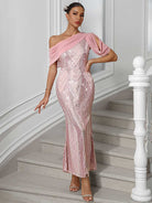 Sequin Chiffon Patchwork One-Shoulder Maxi Party Gown